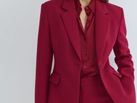Однобортный приталенный жакет, Красный