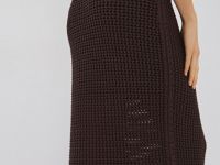 Юбка макси ажурной вязки, Коричневый