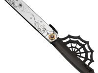 Нож складной Higonokami Nagao Spider, 95мм, сталь San-Mai с сердечником из стали AoGami Blue Paper 3 слоя, рукоять нержавеющая сталь серебристая