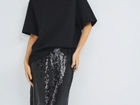 Прямая юбка с пайетками, Черный