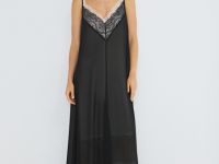 Шифоновое платье А-силуэта с кружевом, Черный