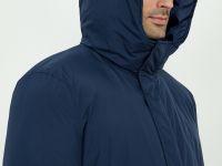 Пуховое полупальто с капюшоном и воротником-стойкой