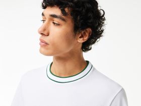 Мужская футболка Lacoste с воротником в полоску из эластичного хлопка
