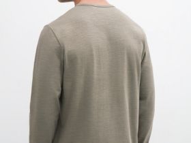 Лонгслив с воротником хенли, Бежевый