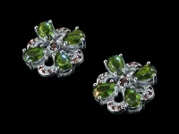 Пусеты из серебра с гранатами и хромдиопсидами э0650пс01260381