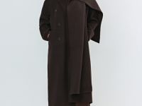 Длинное двубортное пальто с шарфом, Коричневый