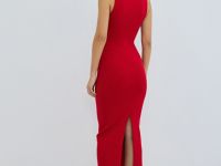 Вязаное платье в рубчик, Красный