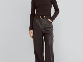 Прямые брюки из искусственной кожи, Коричневый