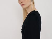 Льняное платье с разрезом спереди, Черный