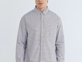 Рубашка в клетку из хлопка оксфорд, Бежевый