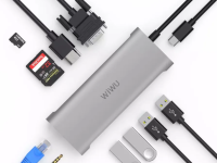 Адаптер WIWU Alpha 11 в 1 USB-C HUB на USB 3.0*3/HDMI*2/SD/Micro SD/Type-C/3.5 Stereo/VGA/RJ45 (Gray)