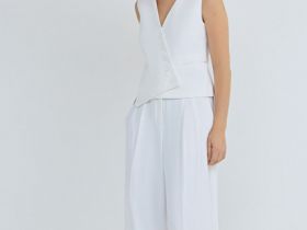 Прямые брюки со складками, Белый