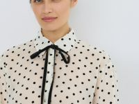 Блузка с принтом в горошек, Белый