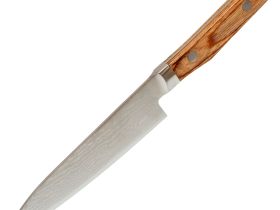 Кухонный нож овощной Shimomura, сталь VG-10 Damascus, рукоять pakka wood