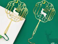 Закладка-веер для книг с подвеской "Великолепный белый олень" (нержавеющая сталь)