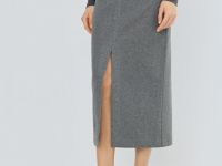 Трикотажная прямая юбка миди, Серый
