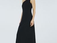 Платье миди изо льна на одно плечо, Черный