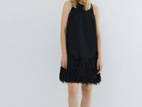Платье мини с декором из перьев, Черный