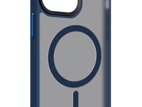 Чехол-накладка Knit Magsafe для Apple iPhone 15 пластиковый (матовый прозрачно-черный) (синяя рамка)