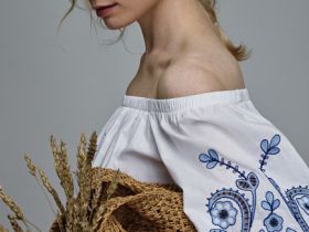 Укороченная блузка с открытыми плечами, Белый