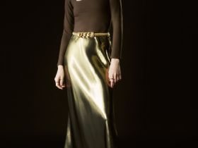 Юбка из ткани с эффектом жидкого золота, Золотой