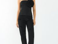 Джинсы с декором в виде цветов, Черный