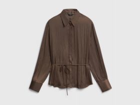 Блузка из сатина с поясом, Коричневый