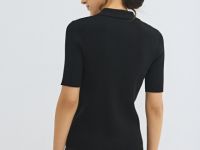 Джемпер в рубчик с воротником-поло, Черный