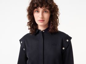 Женское платье Lacoste свободного кроя с поясом и длинным рукавом