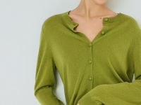 Укороченный кардиган на пуговицах с кашемиром, Зеленый