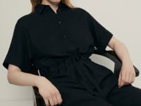 Комбинезон с поясом на кулиске и добавлением льна