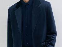 Однобортный пиджак из бархата, Синий