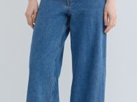 Укороченные широкие джинсы, Синий