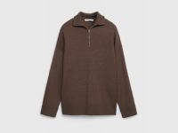 Джемпер с воротником-стойкой на молнии, Коричневый