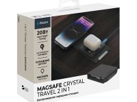 Беспроводное зарядное устройство Deppa Magsafe Crystal Travel 2 в 1 (23154) для смартфона/наушников 20W (черный)