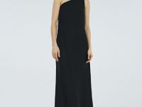 Платье миди изо льна на одно плечо, Черный