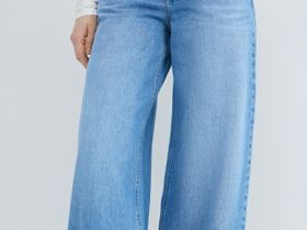 Ультраширокие джинсы с высокой посадкой, Голубой