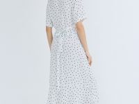 Платье в горох с запахом на завязках, Белый