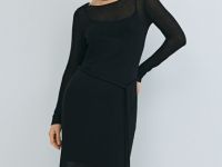 Вязаное платье с вырезом лодочкой, Черный