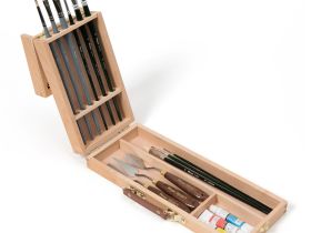 Ящик художника Pinax SB-2 с ячейками и пеналом для кистей и красок, 3 секции, бук