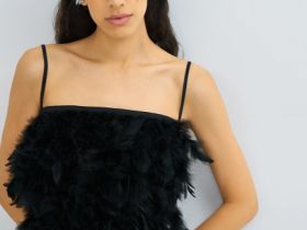 Топ с натуральными перьями, Черный