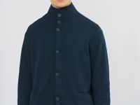 Вязаный кардиган с высоким воротником, Синий