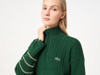 Женский короткий свитер Lacoste на молнии с длинным рукавом