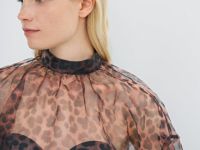 Блузка из органзы с леопардовым принтом, Коричневый