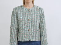 Укороченный твидовый жакет, Зеленый