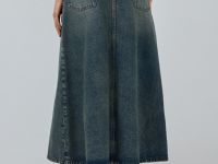 Расклёшенная джинсовая юбка миди, Синий