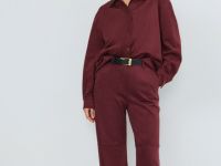 Прямые брюки из искусственной замши, Фиолетовый