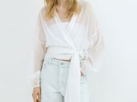 Блузка из лиоцелла с запахом, Белый