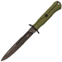 Тактический нож Mr.Blade Leshiy serrated blackwash, сталь AUS-8, рукоять OD Green Elastron