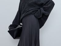 Плиссированная юбка миди A-силуэта, Серый